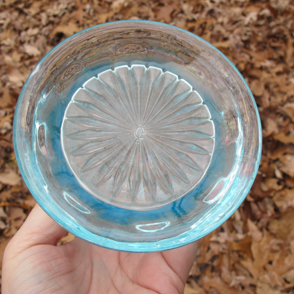 Imperial Azure Blue Ice Morning Glory Carnival Glass Vase IG