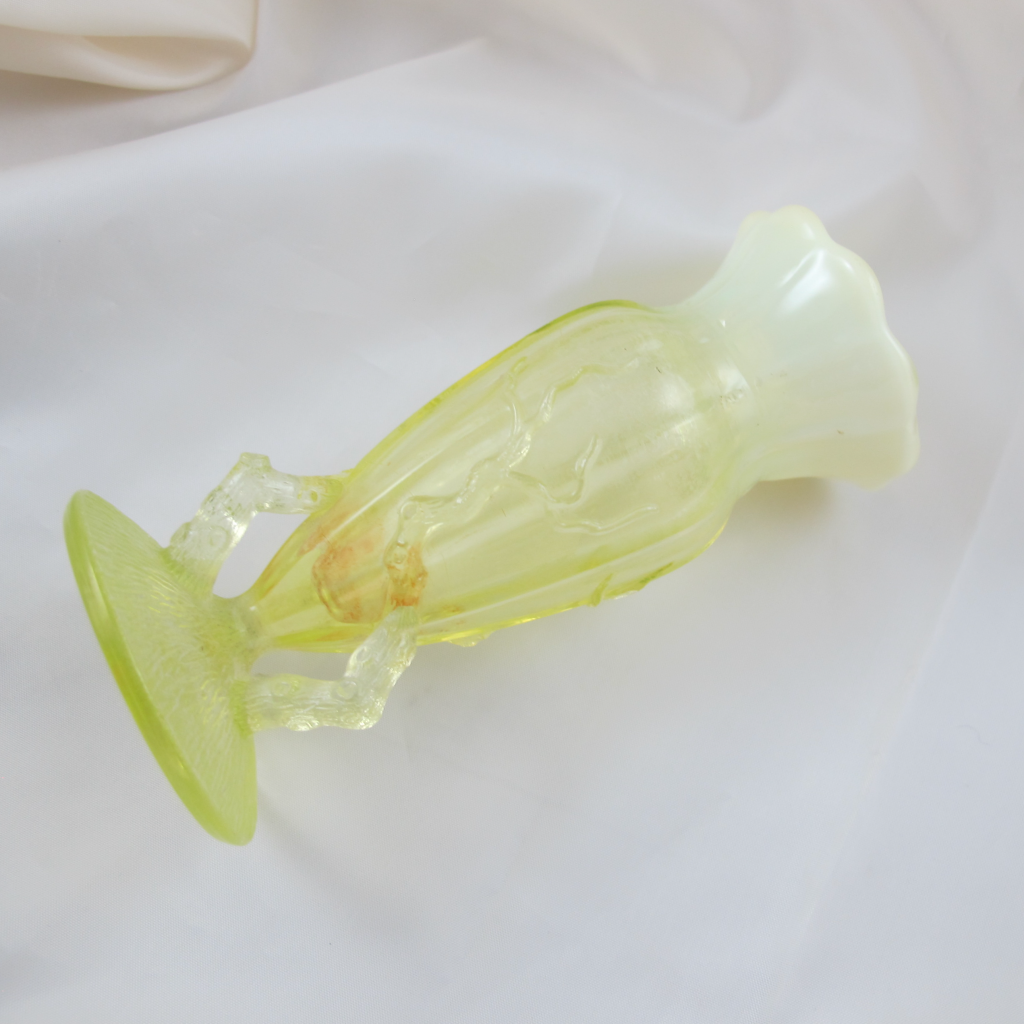Antique Northwood Vaseline Opalescent Glass Twigs Vase Carnival Glass
