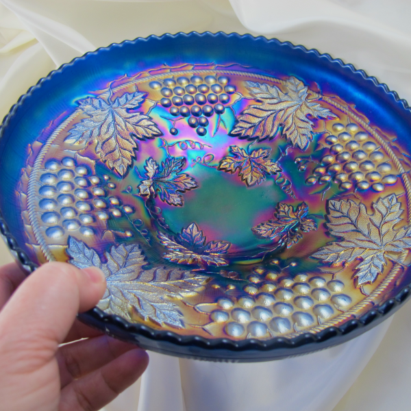 Antique Northwood Electric Blue Grape & Cable Carnival Glass ICS Bowl