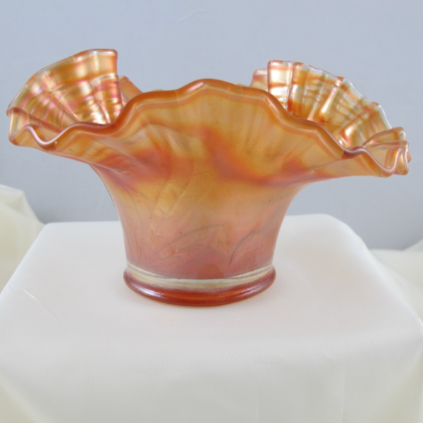 Antique Fenton Marigold Flowering Dill Carnival Glass Tri-corner Crimped Hat