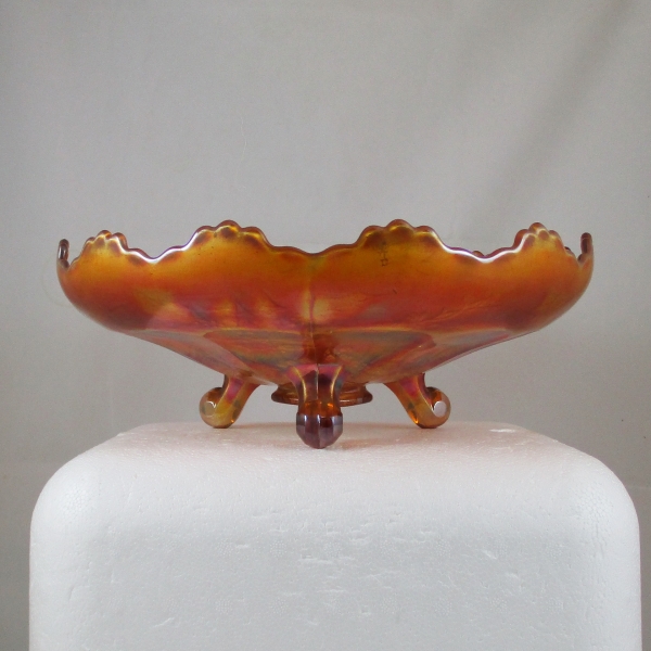 Antique Fenton Amber Stag & Holly Carnival Glass Large Round Footed Bowl