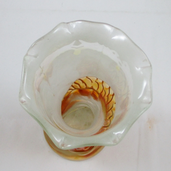 Antique Jain Fish Marigold Carnival Glass Vase