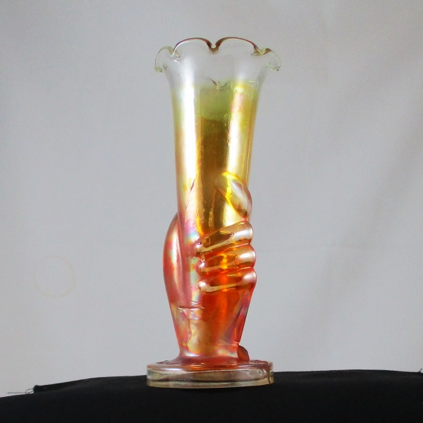 Antique Jain Left Hand Marigold Carnival Glass Vase