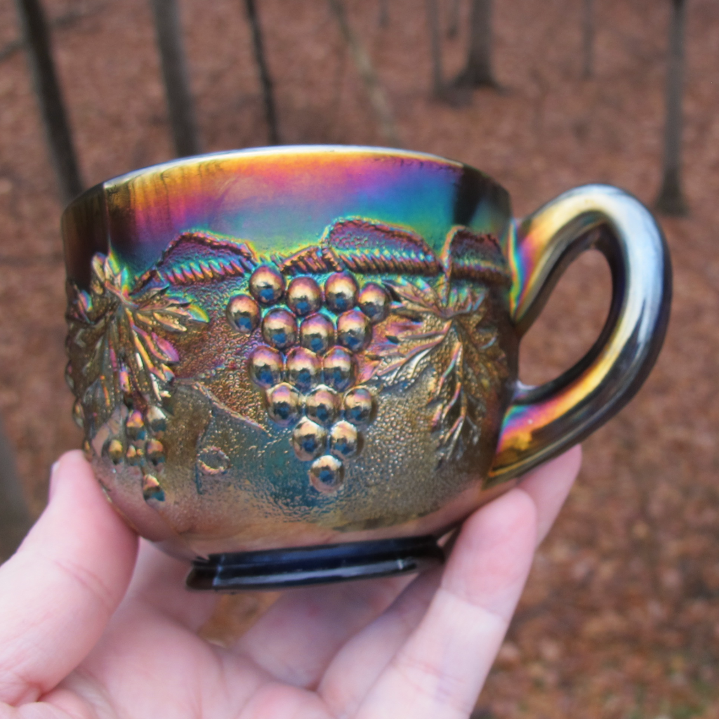 Antique Northwood Grape & Cable Blue Carnival Glass Punch Cup