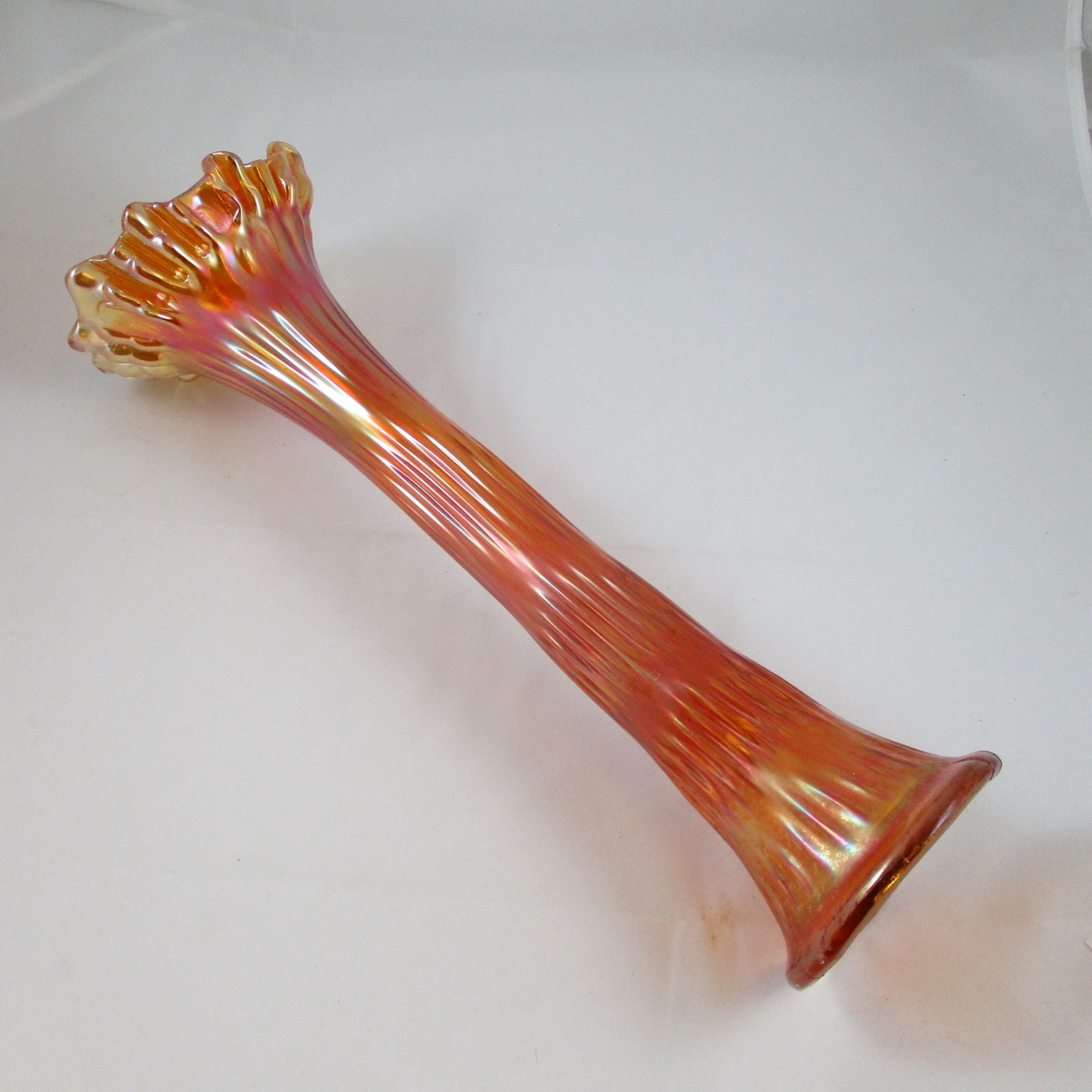 Antique Fenton Rustic Marigold Carnival Glass CRE Midsize Swung Vase