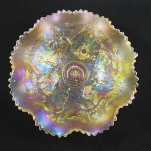 Antique Northwood Wishbone Pastel Marigold Carnival Glass Bowl