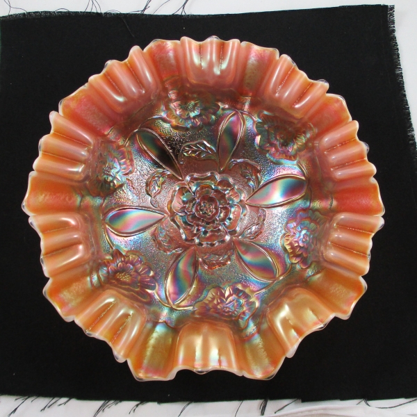Antique Dugan Peach Opal Double Stem Rose Carnival Glass 3N1 Bowl