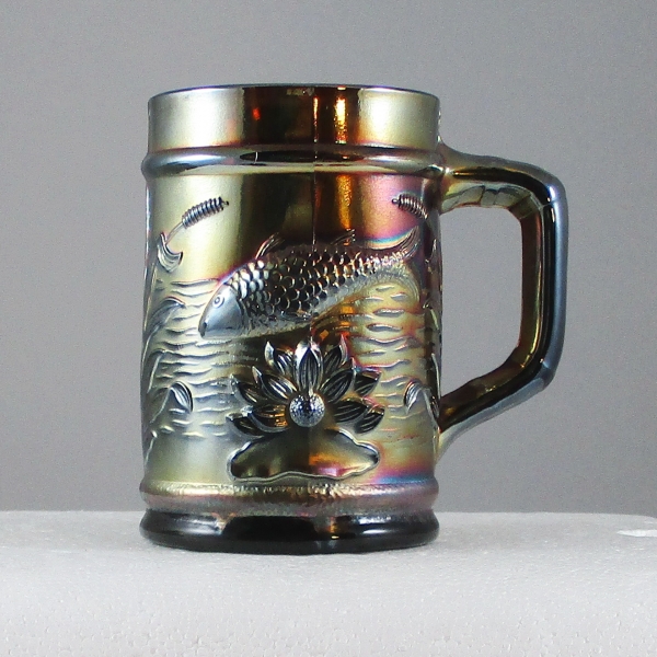Antique Dugan Amethyst Fisherman’s Mug Carnival Glass Advertising Mug