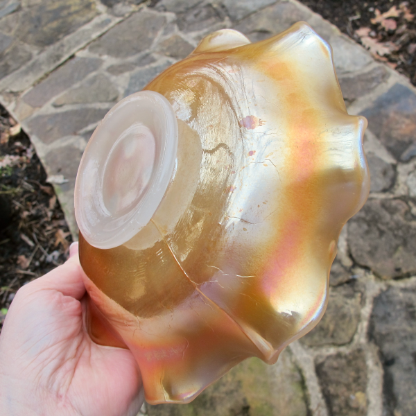 Antique Fenton Acorn Marigold on Moonstone Carnival Glass Bowl