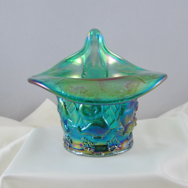 Fenton Spruce Emerald Green Frolicking Bears Carnival Glass JIP Vase