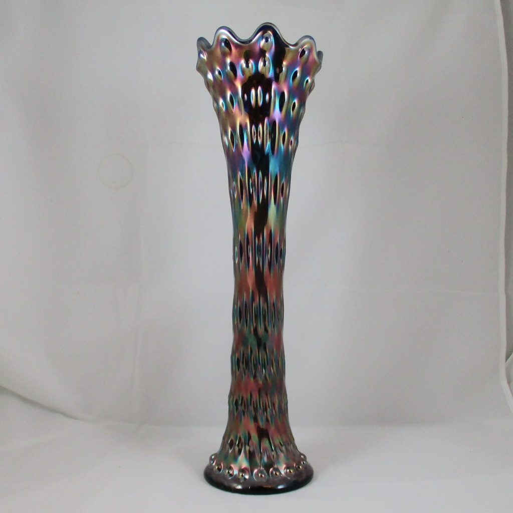 Antique Fenton Rustic Blue Carnival Glass MidSize Swung Vase Carnival Glass