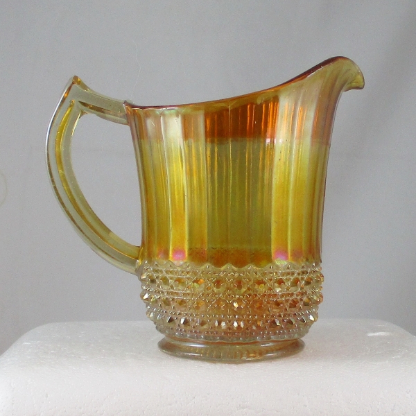 Antique Imperial Marigold Flute & Cane Carnival Glass Milk Pitcher