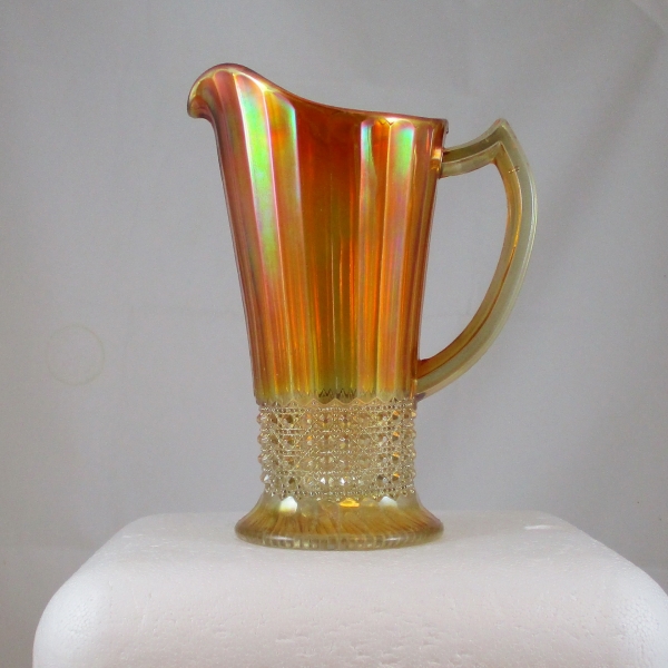 Antique Imperial Marigold Flute & Cane Carnival Glass Pitcher