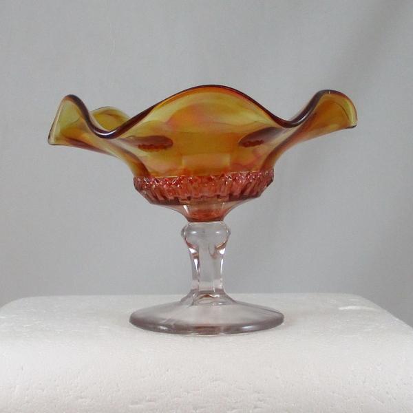 Antique Imperial Marigold Optic Flute Carnival Glass Compote
