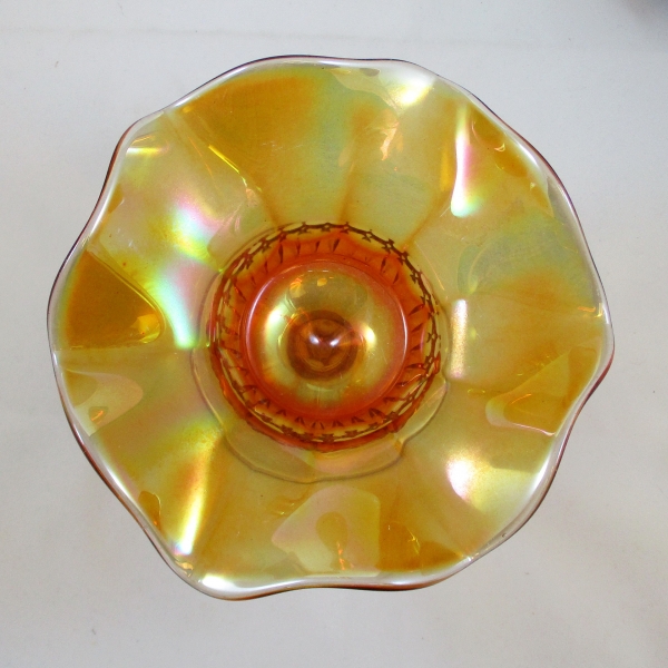 Antique Imperial Marigold Optic Flute Carnival Glass Compote