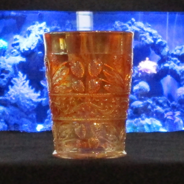 Antique Fenton Strawberry Scroll Marigold Carnival Glass Tumbler