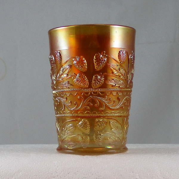 Antique Fenton Strawberry Scroll Marigold Carnival Glass Tumbler