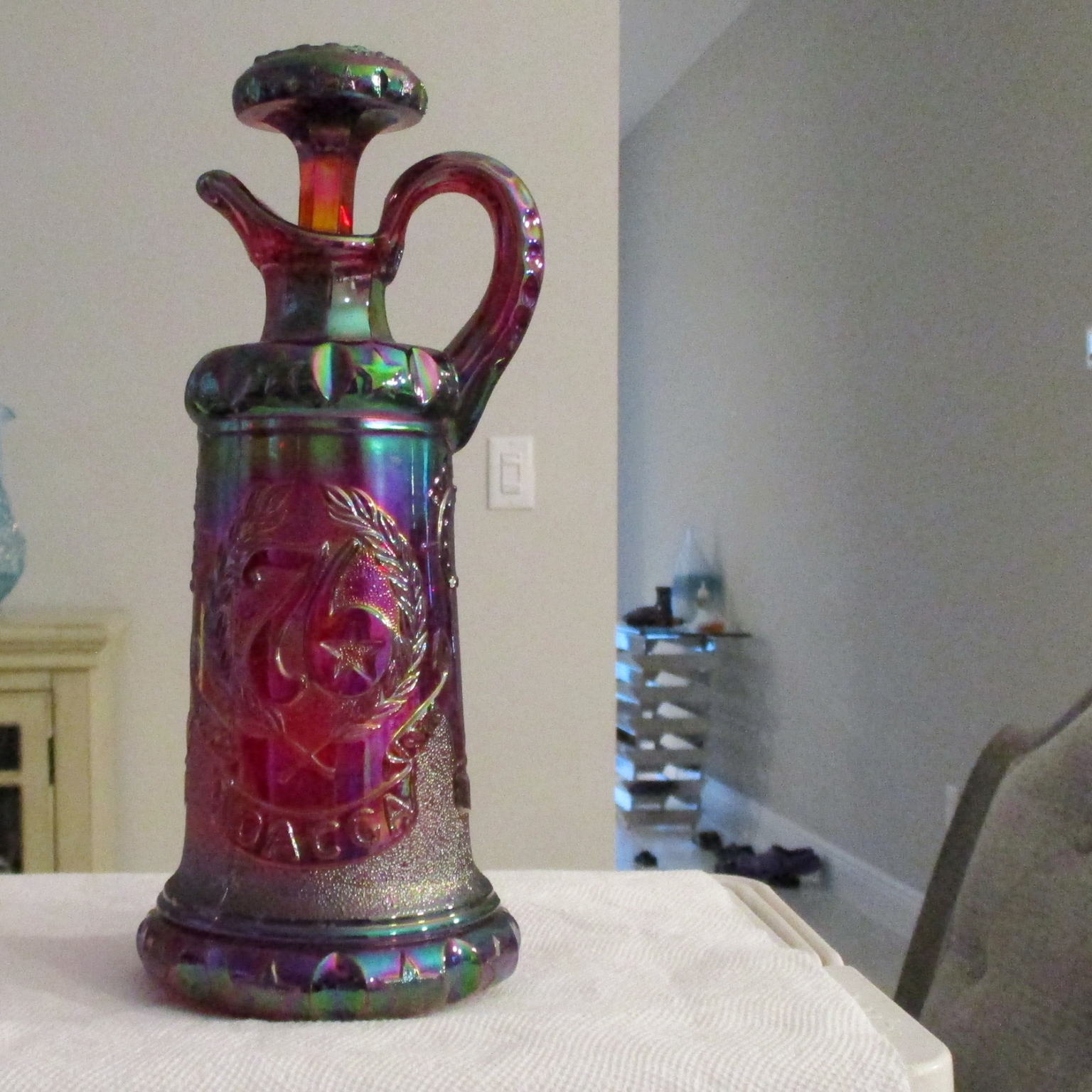 Fenton for HOACGA Red Good Luck Carnival Glass Whiskey Set Bicentennial