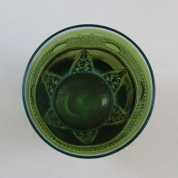 Antique Jain Beaded Spears Blue Green Carnival Glass Tumbler