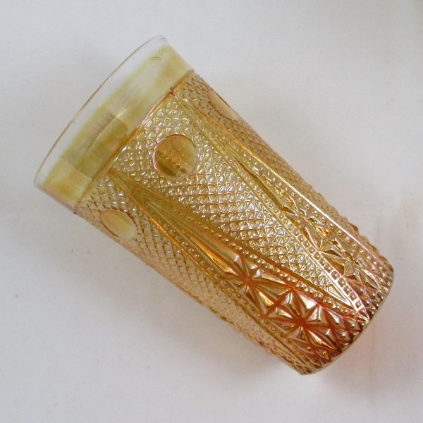 Antique Jain Beaded Spears Marigold Carnival Glass Tumbler