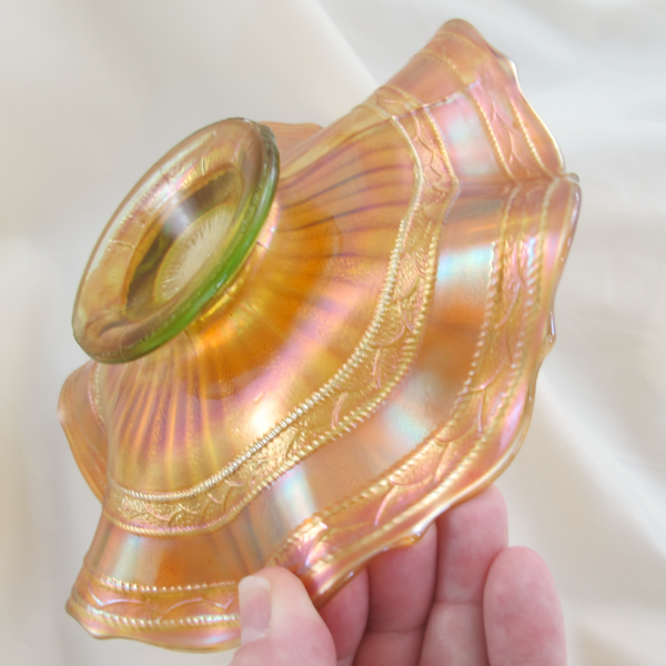Antique Fenton Vaseline Stippled Rays Scale Band Carnival Glass Bowl