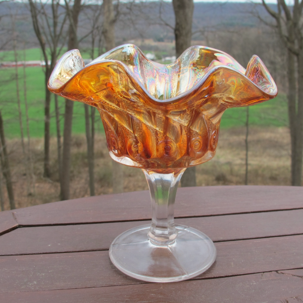 Antique Dugan Radium Marigold Constellation Carnival Glass Compote