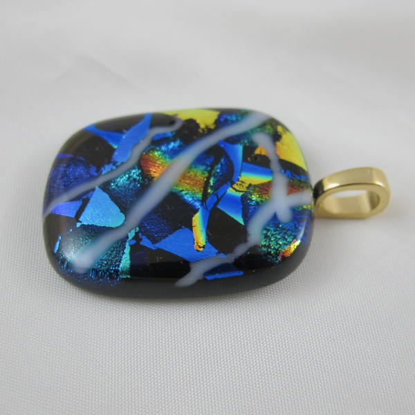 Handcrafted Black Amethyst Dichroic Opal Art Glass Pendant