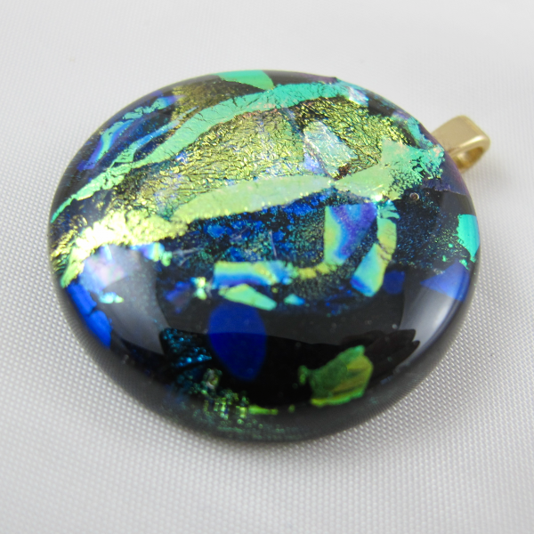 Handcrafted Black Amethyst Dichroic Foil Round Art Glass Pendant