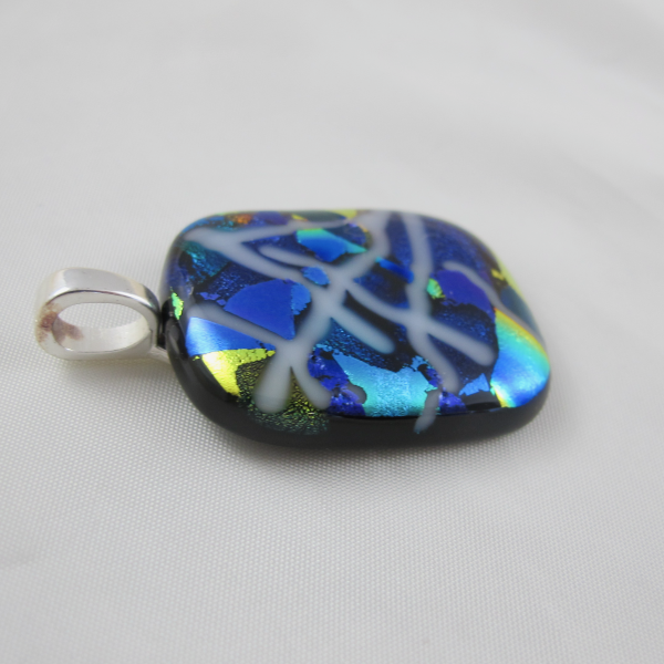 Handcrafted Black Amethyst Dichroic Opal Art Glass Pendant Foil