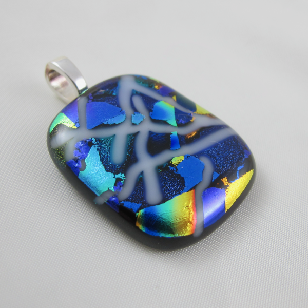 Handcrafted Black Amethyst Dichroic Opal Art Glass Pendant Foil