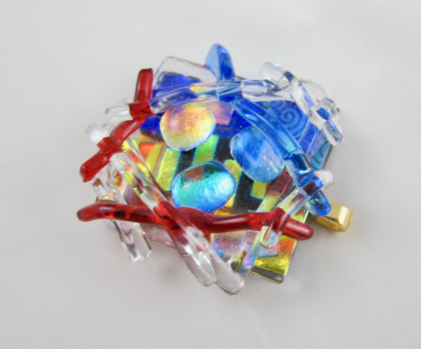 Handcrafted Fused Dichroic Art Glass Pendant 3D!