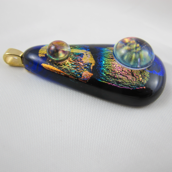 Handcrafted Blue Dichroic Opal Art Glass Pendant w 2 Bubble Magnifiers!
