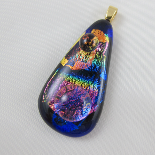 Handcrafted Blue Dichroic Opal Art Glass Pendant w 2 Bubble Magnifiers!