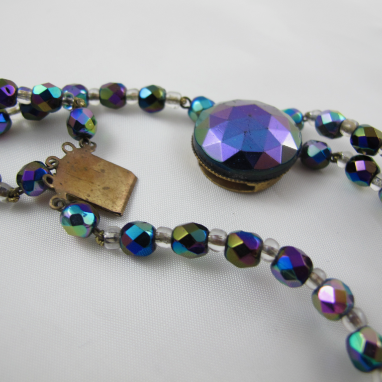 Vintage Carnival Bead Three Strand Necklace Carnival Glass