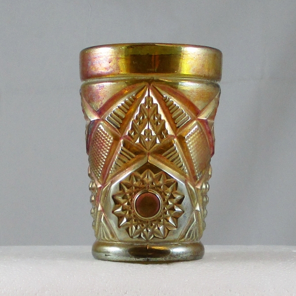 Antique South American Olive Green Omnibus Carnival Glass Tumbler
