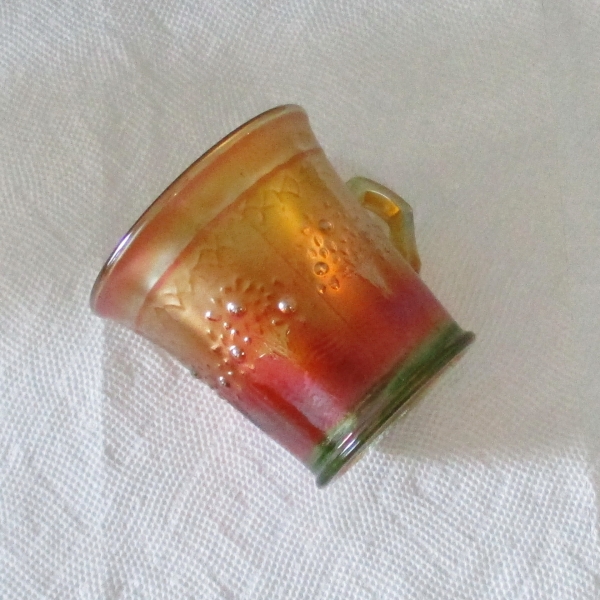Antique Fenton Lime Green (Glows) Orange Tree Carnival Glass Mug