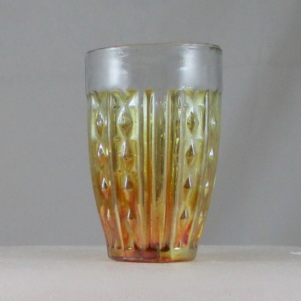 Antique Jain? Paneled Diamonds Marigold Carnival Glass Tumbler