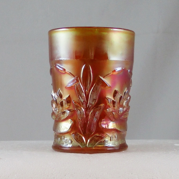 Antique Fenton Waterlily & Cattails Marigold Carnival Glass Tumbler