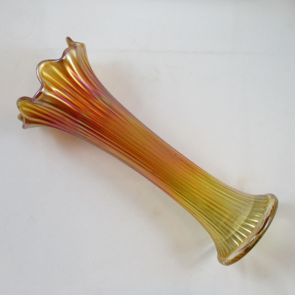 Antique Northwood Marigold Fine Rib Carnival Glass Swung Vase