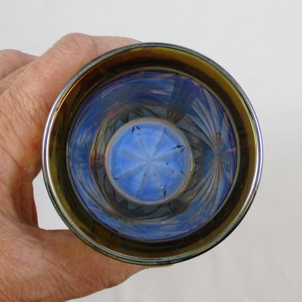 Antique Riihimaki Blue Flashing Star Carnival Glass Tumbler
