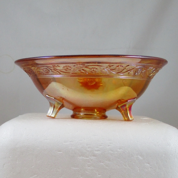 Antique Imperial Marigold Floral & Optic Carnival Glass Flared Bowl