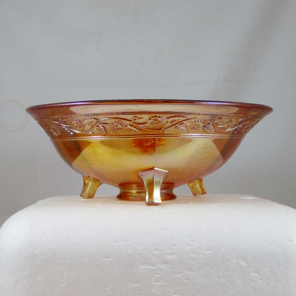 Antique Imperial Marigold Floral & Optic Carnival Glass Flared Bowl