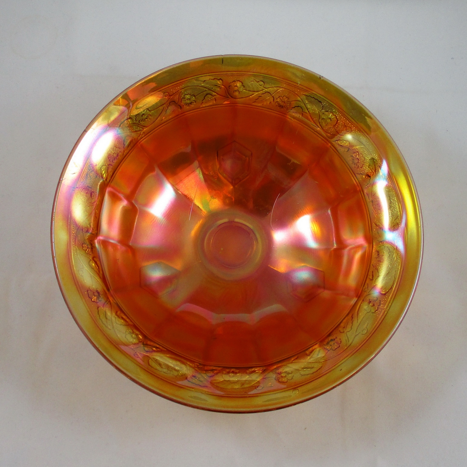 Antique Imperial Marigold Floral & Optic Carnival Glass Flared Bowl