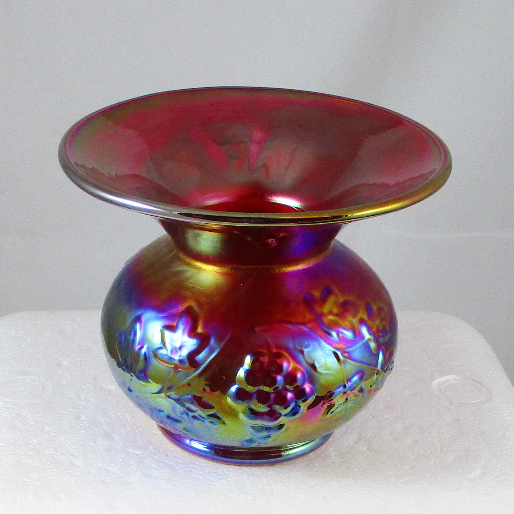 Gibson Red Grape Carnival Glass Spittoon Vase Carnival Glass