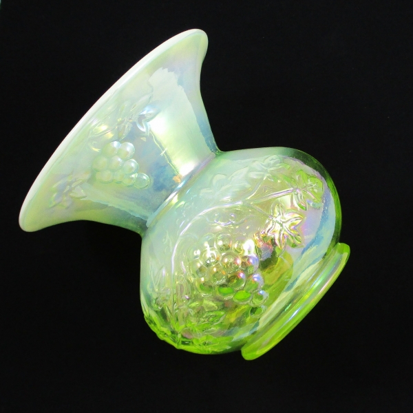Gibson for TX CGC Vaseline Opal Grape Carnival Glass Spittoon Vase