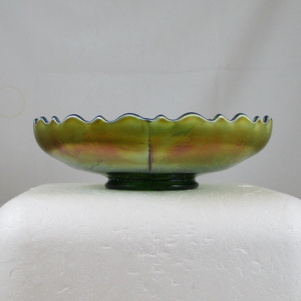 Antique Fenton Green Holly Carnival Glass Round Bowl