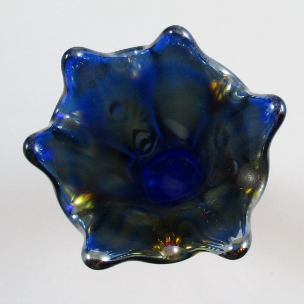Antique Fenton Blue Paneled Diamonds & Bows Carnival Glass Swung Vase