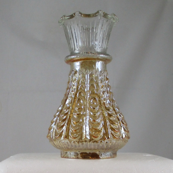 Antique Attributed to Jain Panaji Peacock Eye Marigold Carnival Glass Vase