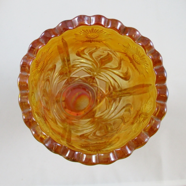 Antique Brockwitz Marigold Sunflower & Diamonds Carnival Glass Vase