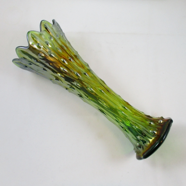 Antique Northwood Green Tree Trunk Carnival Glass Swung Vase